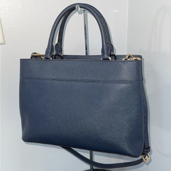 MICHAEL KORS Handbag Crossgrain Leather Navy Large Crossbody Satchel AUTHENTIC - Picture 7 of 12